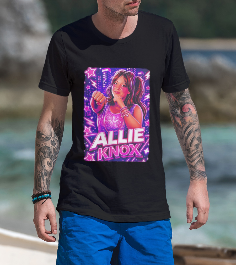 Allie Knox Retro Neon City Lights Style With Stars T-Shirt