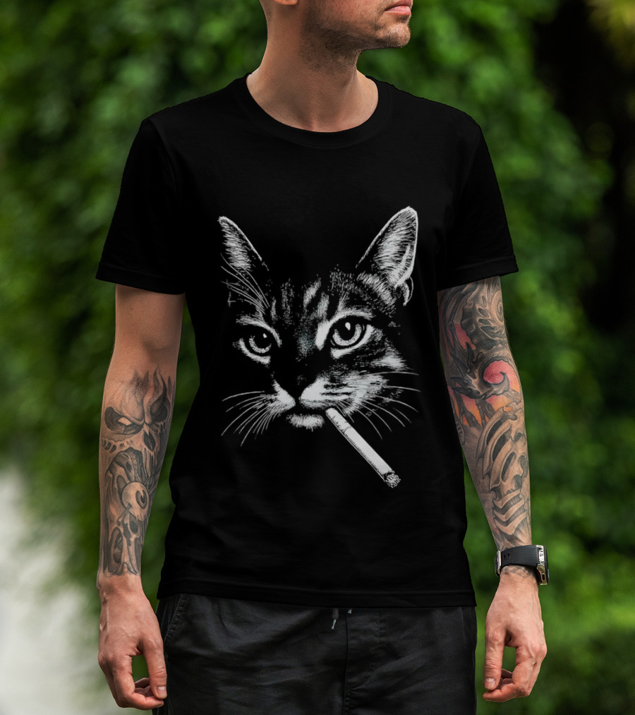 Cat Smoking A Cigarette Vintage Style Retro Look T-Shirt