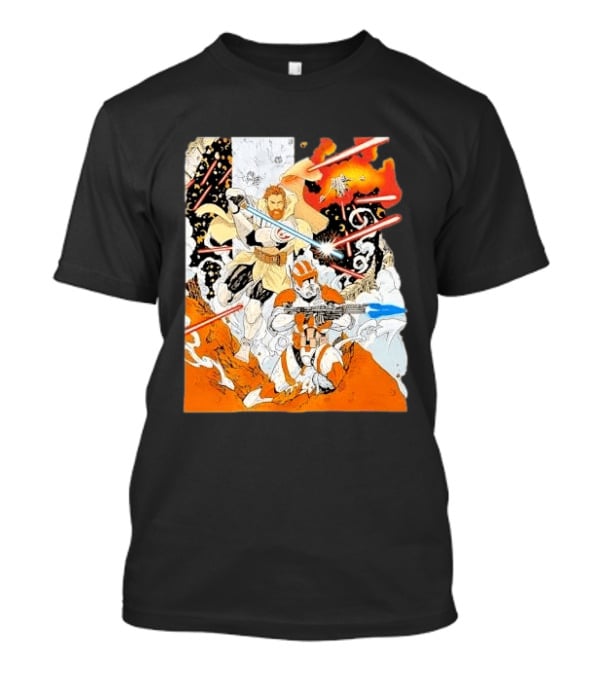 Obi Wan Kenobi Commander Cody Battlefront Action Scene Star Wars T-Shirt
