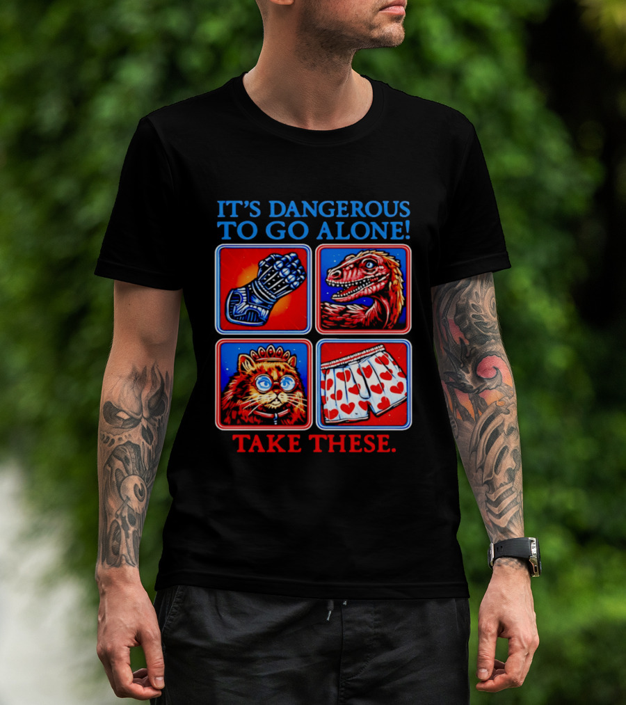 It's Dangerous To Go Alone Take These Gauntlet Raptor Cat Heart Boxers T-Shirt