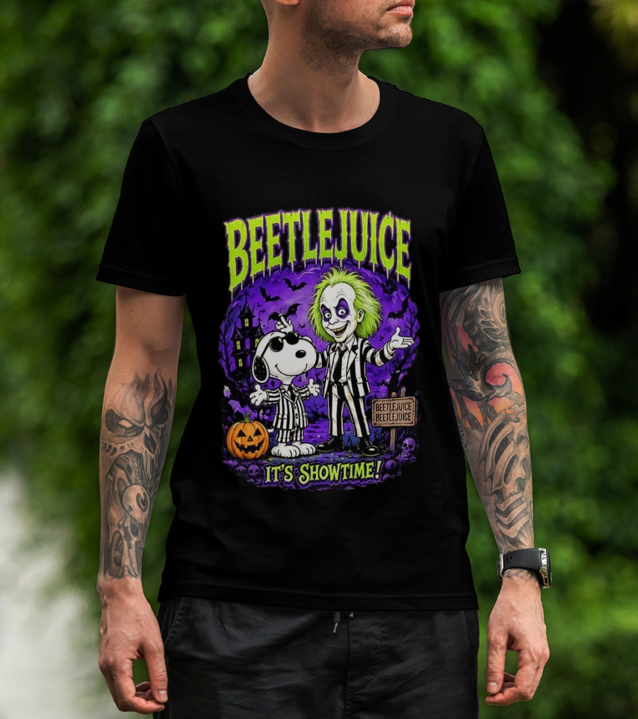 Beetlejuice Snoopy It's Showtime Halloween Pumpkin T-Shirt