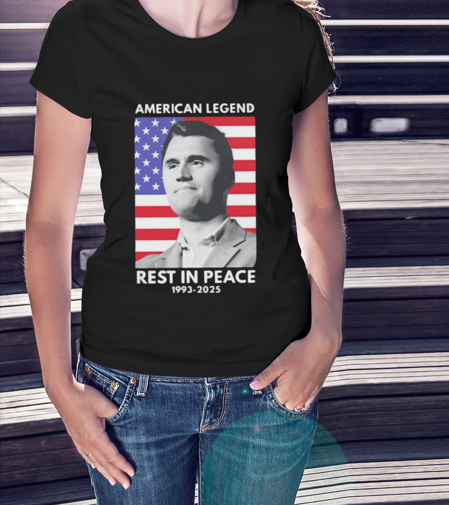 American Legend Rest In Peace Charlie Kirk 1993 2025 USA Flag T-Shirt