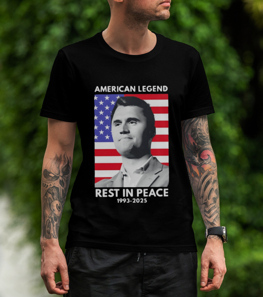 American Legend Rest In Peace Charlie Kirk 1993 2025 USA Flag T-Shirt