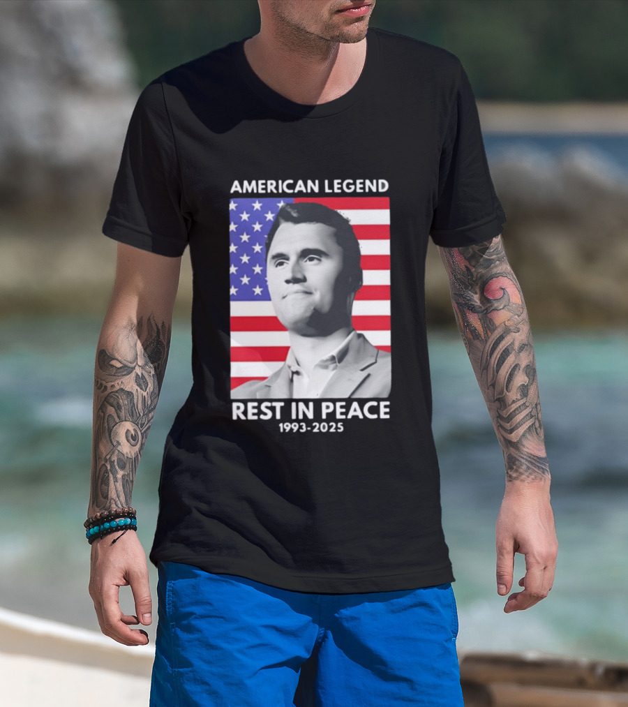 American Legend Rest In Peace Charlie Kirk 1993 2025 USA Flag T-Shirt