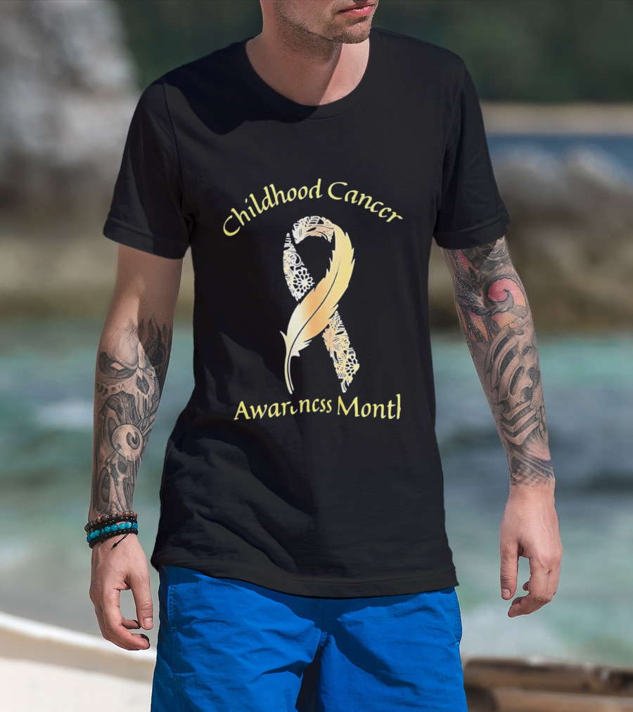 Childhood Cancer Awareness Month Gold Floral Ribbon T-Shirt
