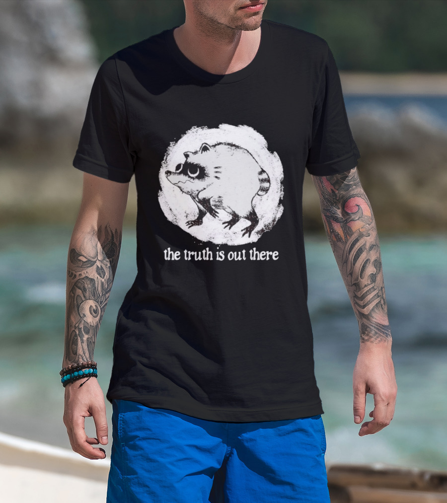 Jimothy The Raccoon The Truth Is Out There Black And White Sketch T-Shirt