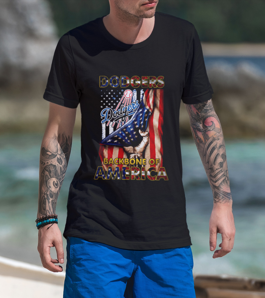 Dodgers Backbone Of America Baseball And Flag T-Shirt