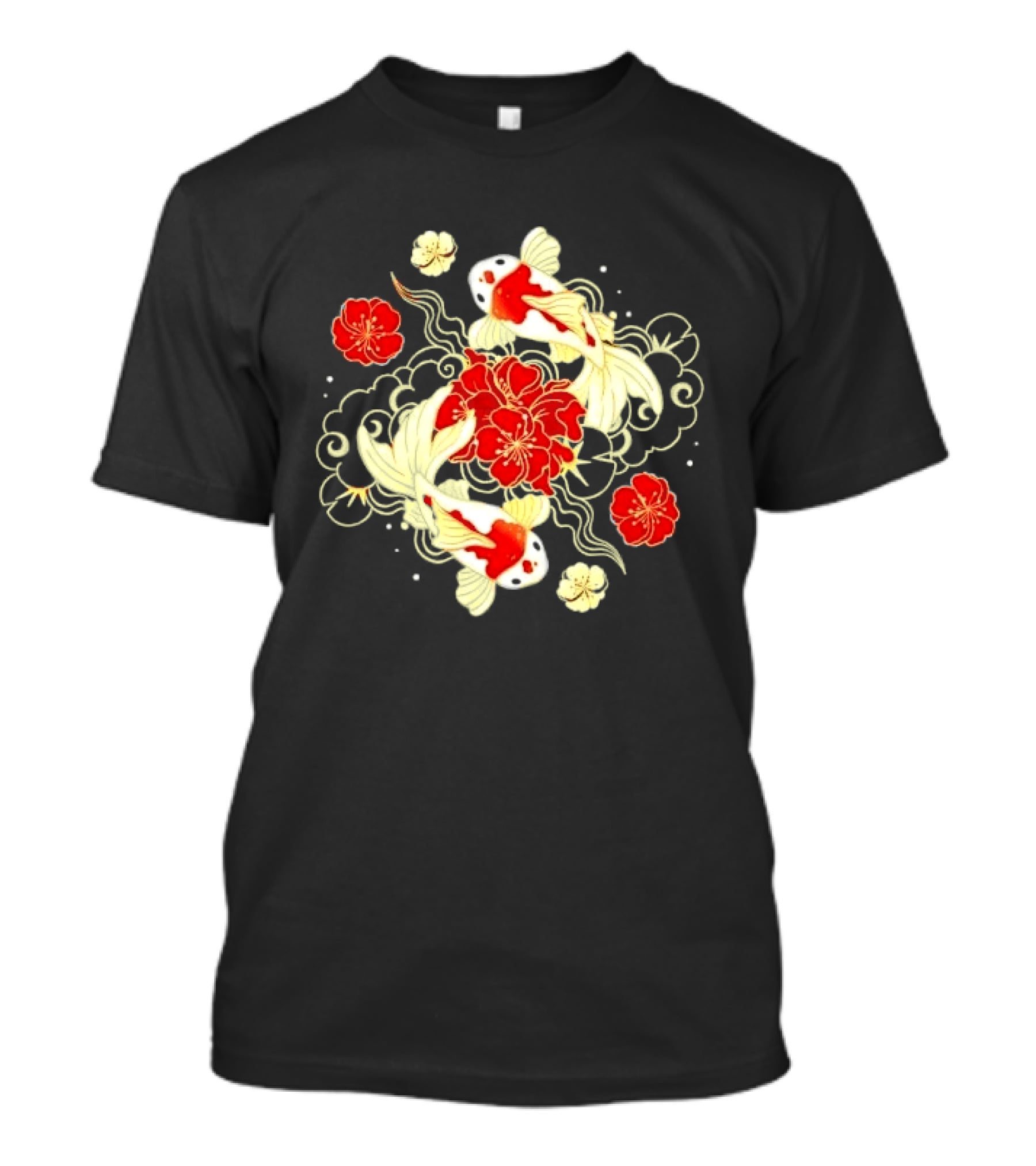 Koi Fish With Red And White Japanese Flowers T-Shirt