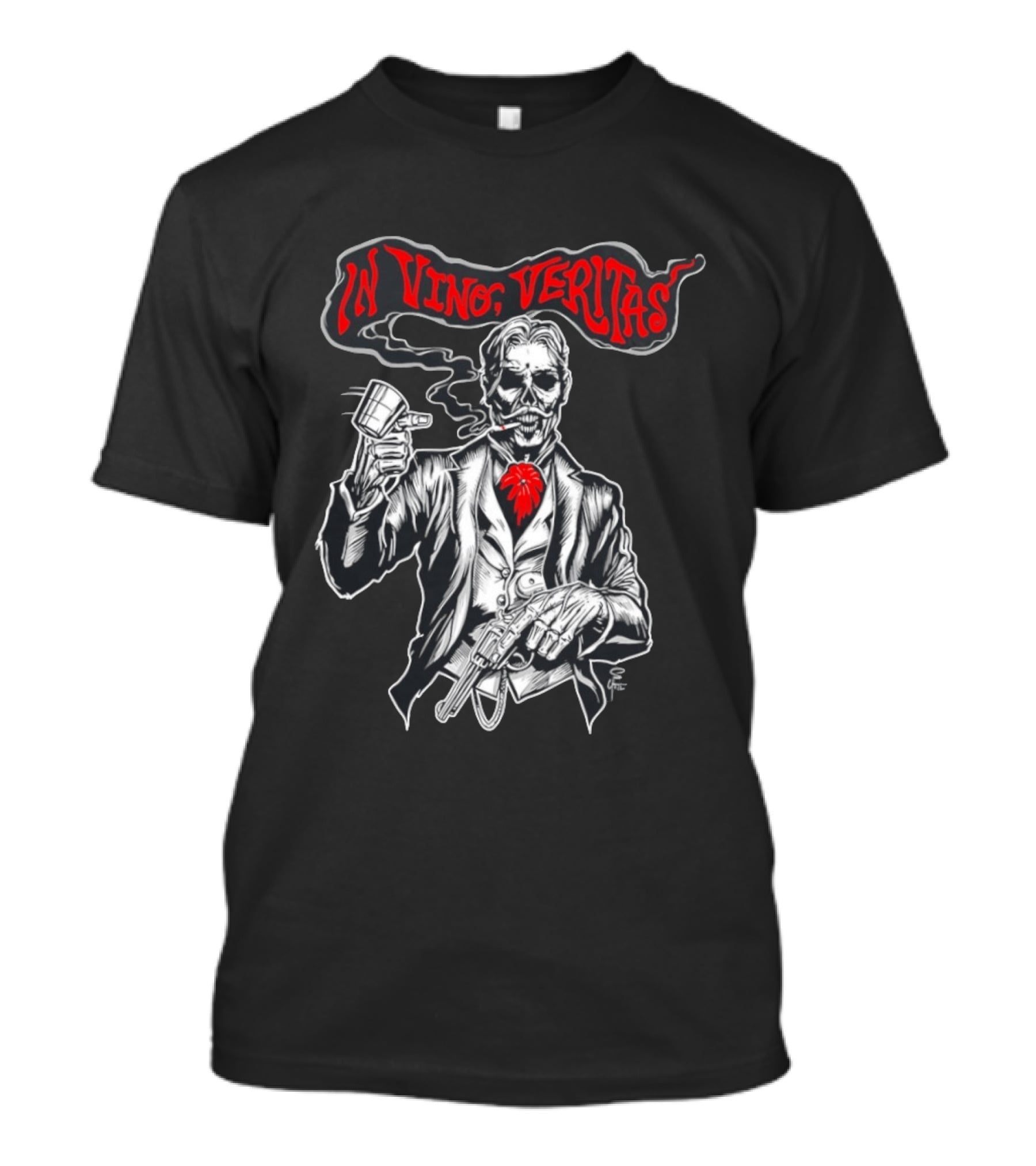 Skeleton Doc Holliday In Vino Veritas Smoking Gun Wine Cup T-Shirt
