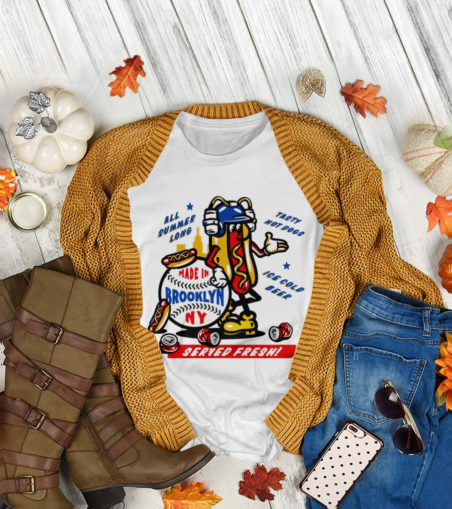 Made In Brooklyn NY Hot Dog With Ketchup All Summer Long Play Ball T-Shirt
