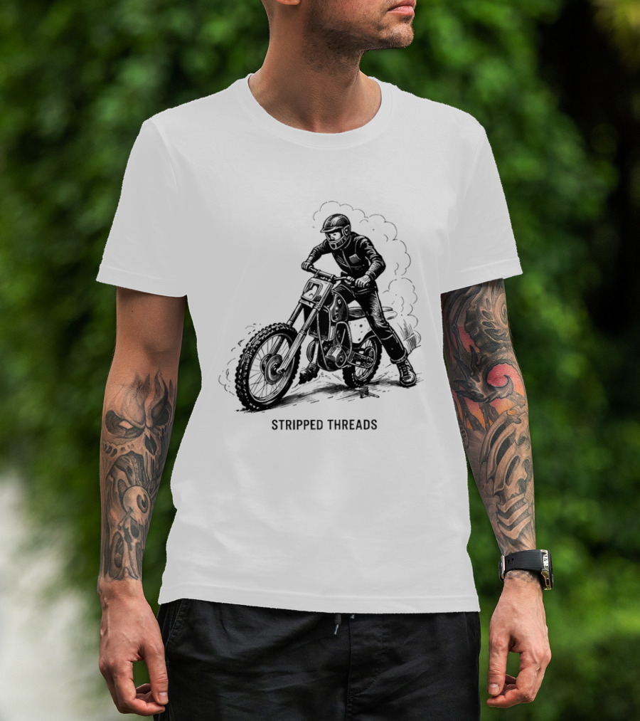 Stripped Threads Dirt Bike Rider Vintage Motocross T-Shirt