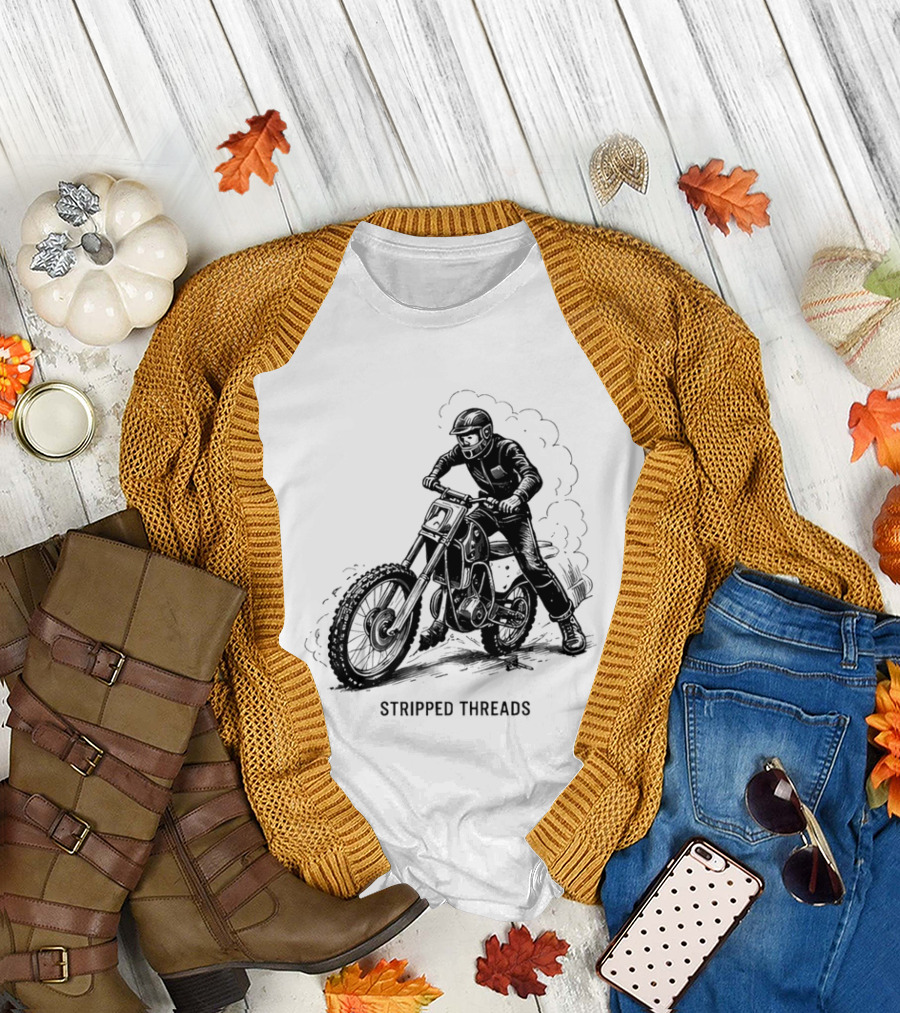 Stripped Threads Dirt Bike Rider Vintage Motocross T-Shirt