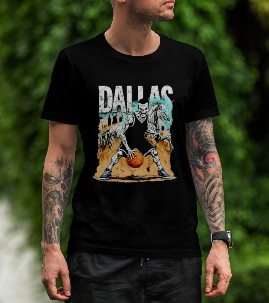 Undead Basketball Player Dribbling Skeleton Horse DALLAS T-Shirt