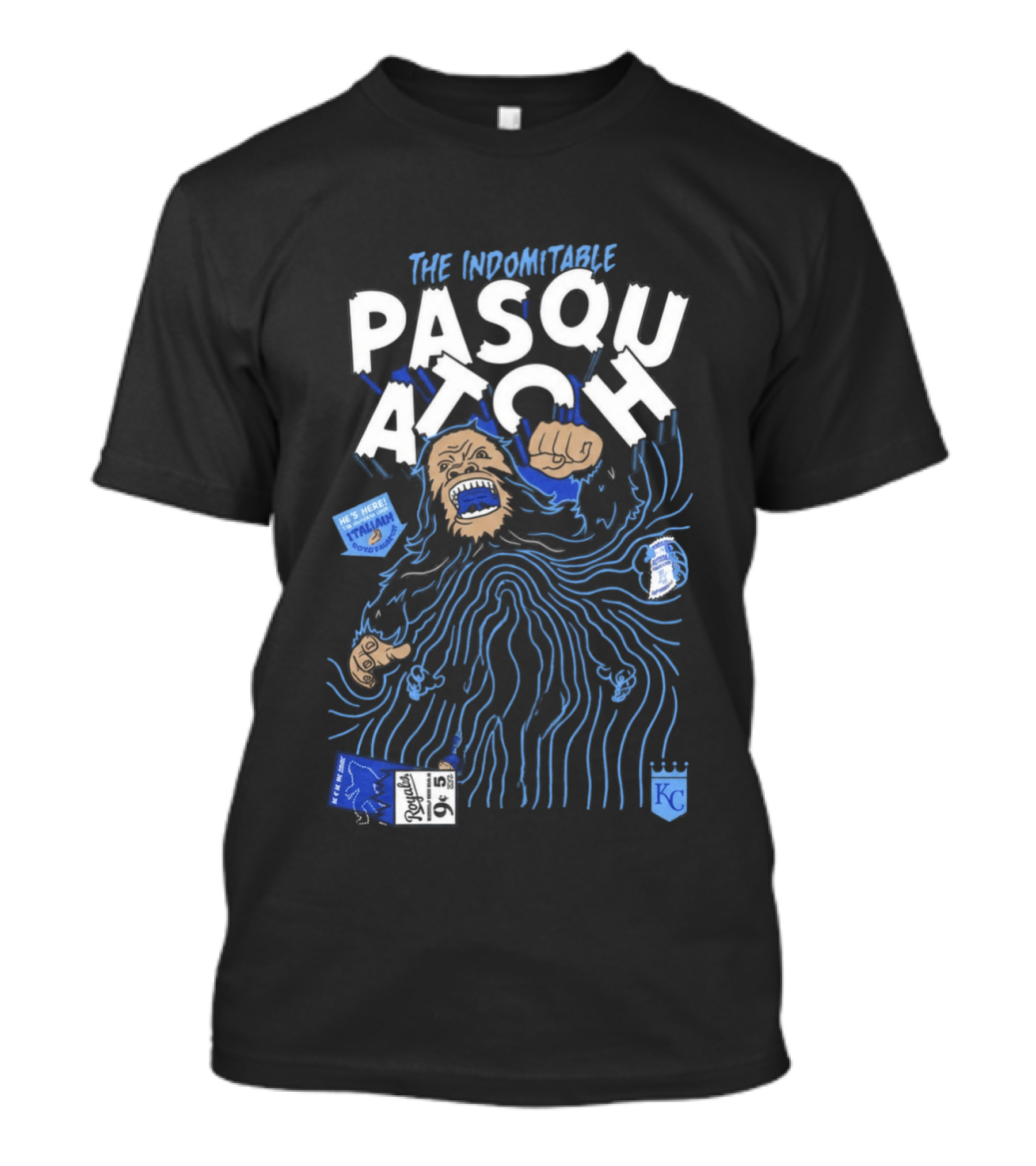 2026 Royals The Indomitable Pasquatch He's Here Fear The Beard KC Baseball T-Shirt