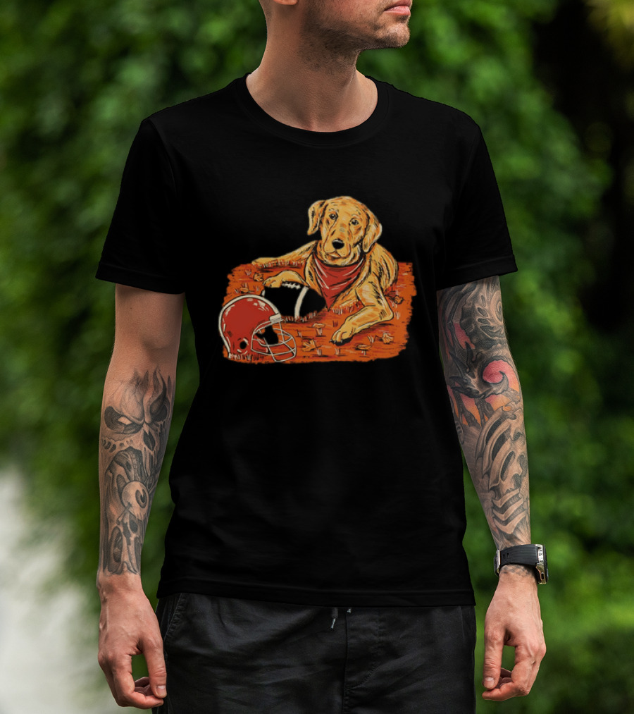 Labrador Retriever Fall Football Scene With Maroon Helmet T-Shirt