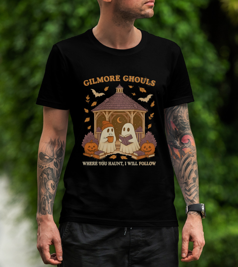 Gilmore Ghouls Where You Haunt I Will Follow Gilmore Girls Halloween Pumpkins Ghosts Cozy Scene T-Shirt