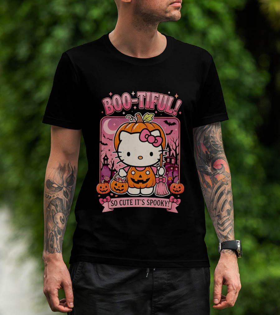 Boo Tiful Hello Kitty So Cute It's Spooky Halloween Pumpkin T-Shirt