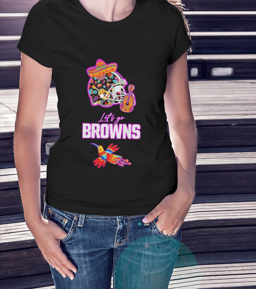 Let's Go Browns Fiesta Mexican Folk Art With Hummingbird And Sombrero T-Shirt
