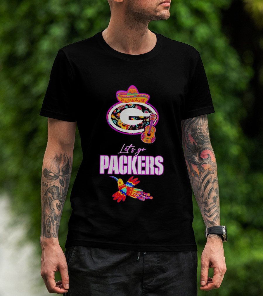Let's Go Packers Mexican Folk Guitar And Sombrero Fiesta T-Shirt