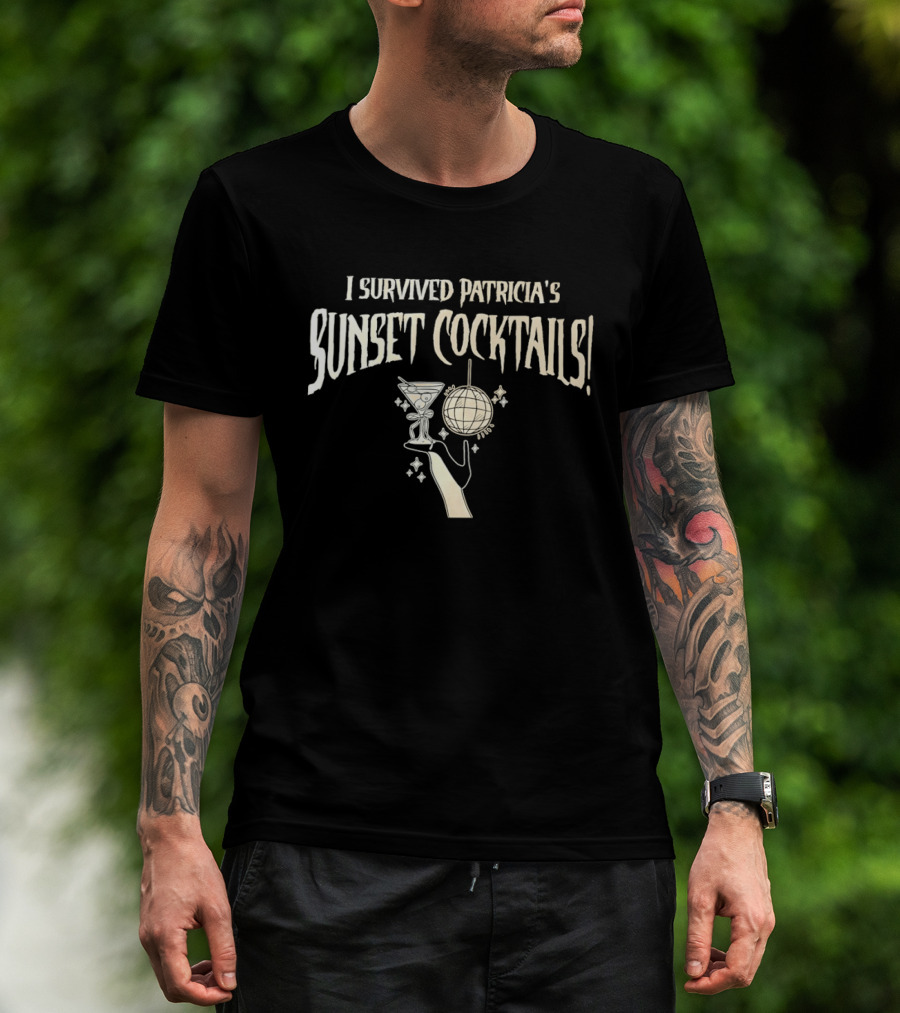 I Survived Patricia's Sunset Cocktails Martini Glass Disco Ball Celebration T-Shirt