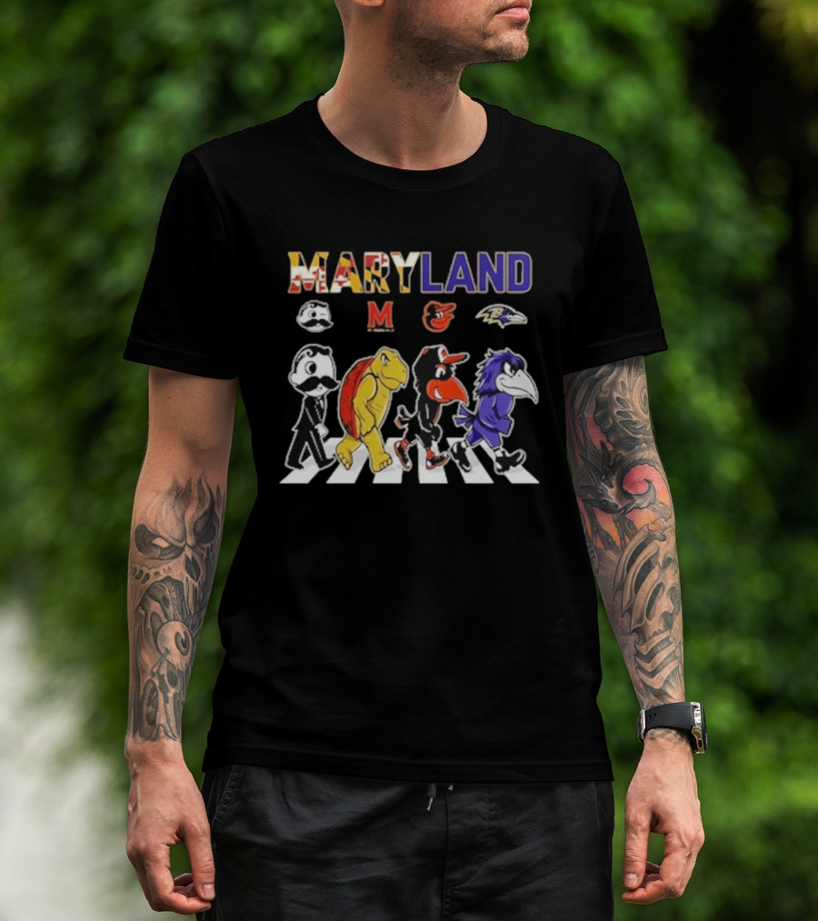 Maryland Sports Mascots Abbey Road Terrapin Oriole Raven Historical Sports Teams T-Shirt