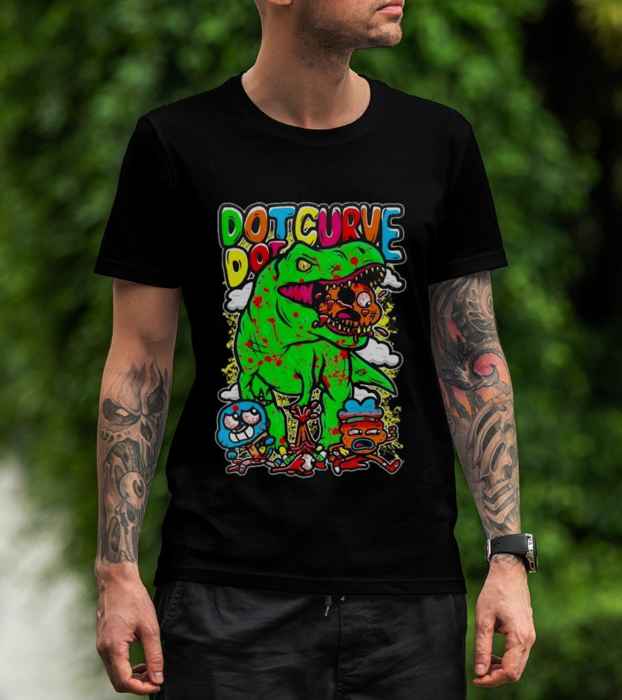 Dot Dot Curve Gumballs Gone Rawr Dinosaur Cartoon Clouds T-Shirt