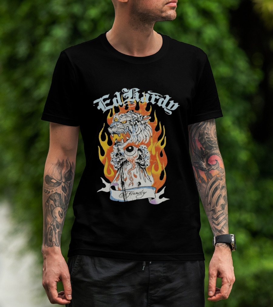 Ed Hardy Flaming Tiger Eyeball Flame Tattoo T-Shirt