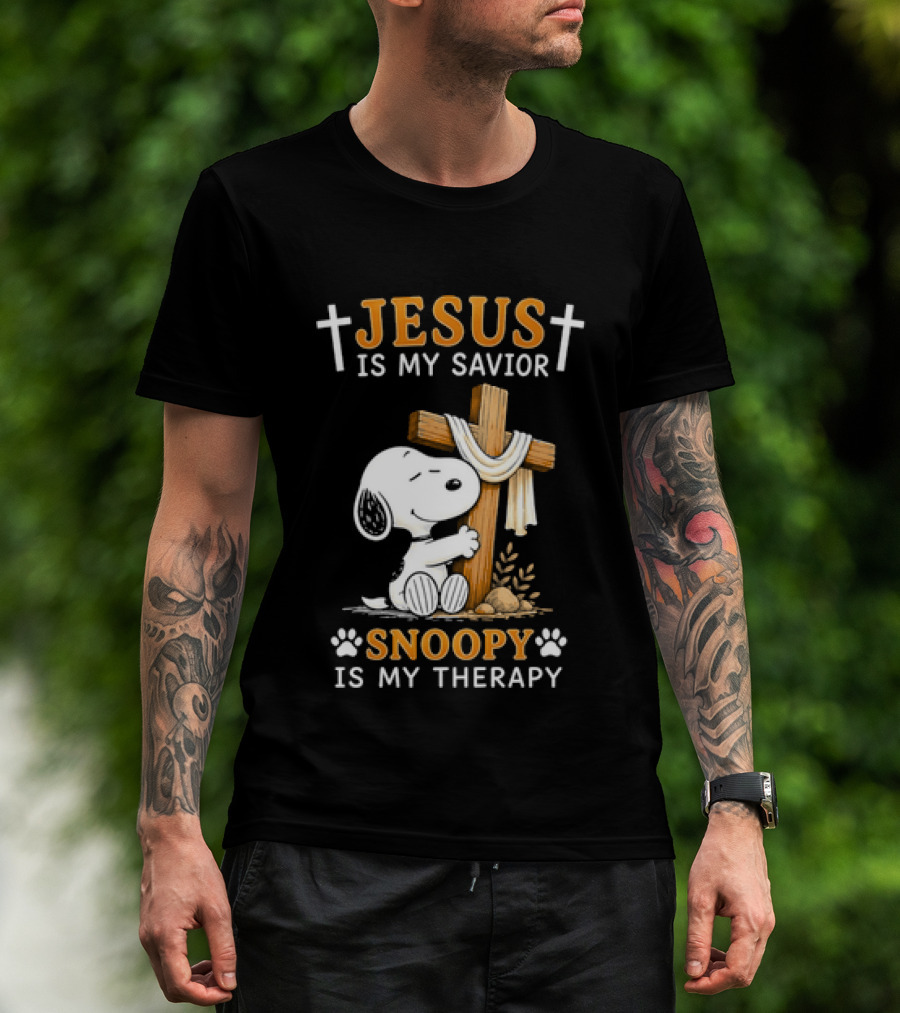 Jesus Is My Savior Snoopy Is My Therapy Cross And Faithful Beagle T-Shirt