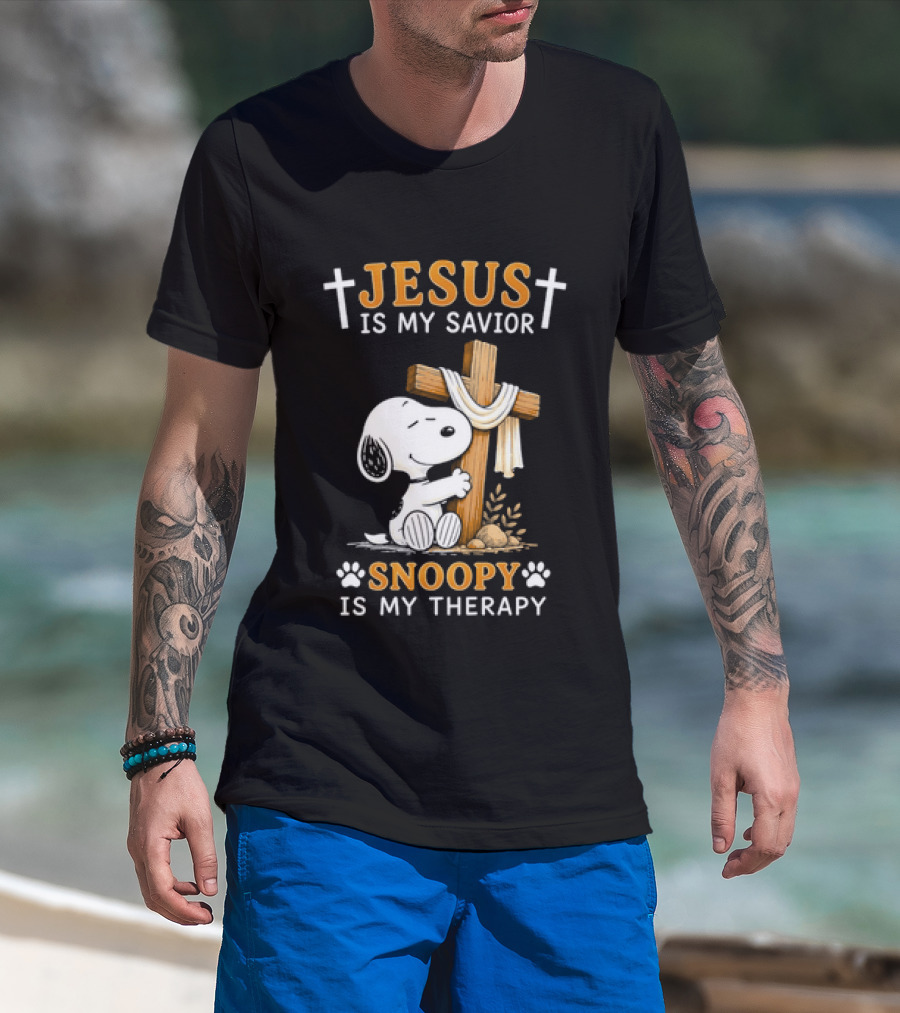Jesus Is My Savior Snoopy Is My Therapy Cross And Faithful Beagle T-Shirt