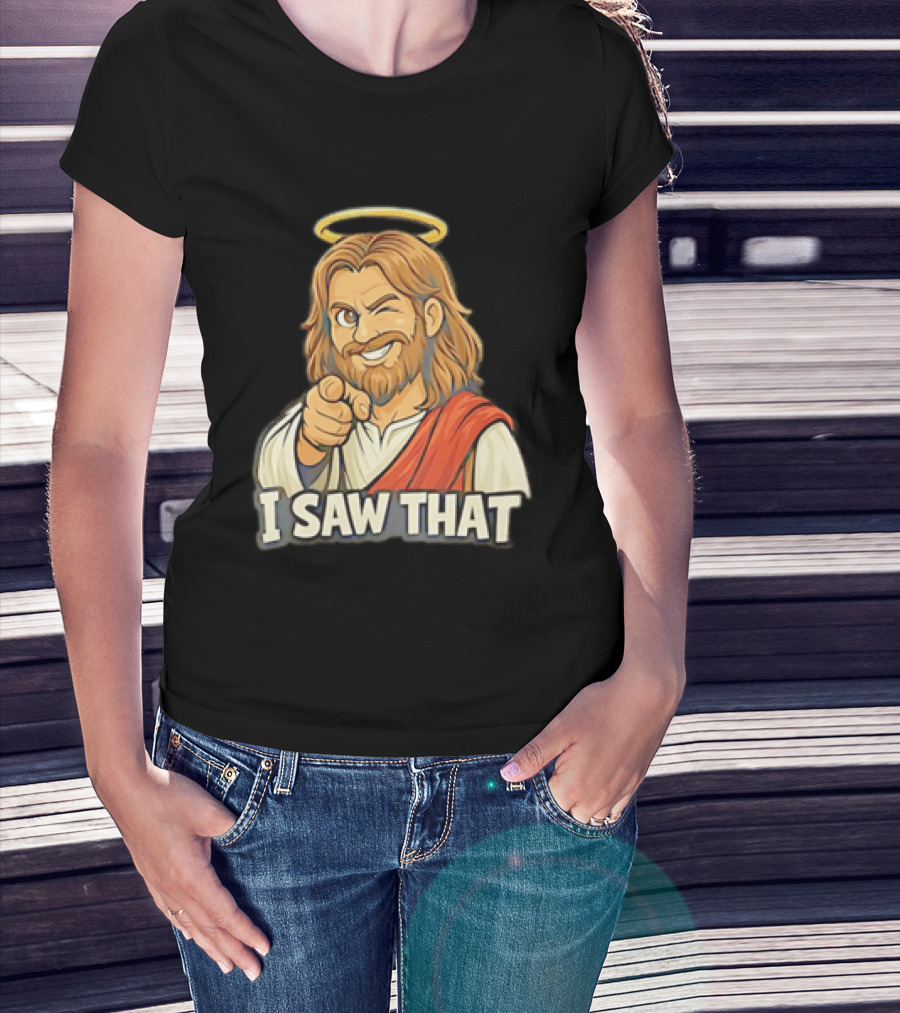 Jesus Winking Pointing I Saw That Halo Robe T-Shirt