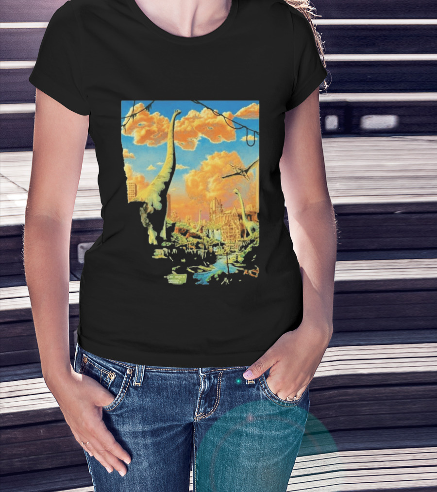Phish Syracuse NY July 21 2026 St Joseph Health Amphitheatre Dinosaur Cityscape T-Shirt