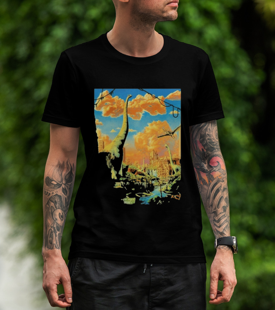Phish Syracuse NY July 21 2026 St Joseph Health Amphitheatre Dinosaur Cityscape T-Shirt