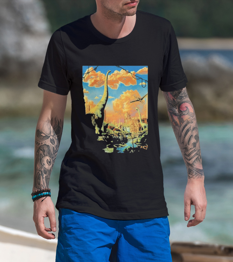 Phish Syracuse NY July 21 2026 St Joseph Health Amphitheatre Dinosaur Cityscape T-Shirt