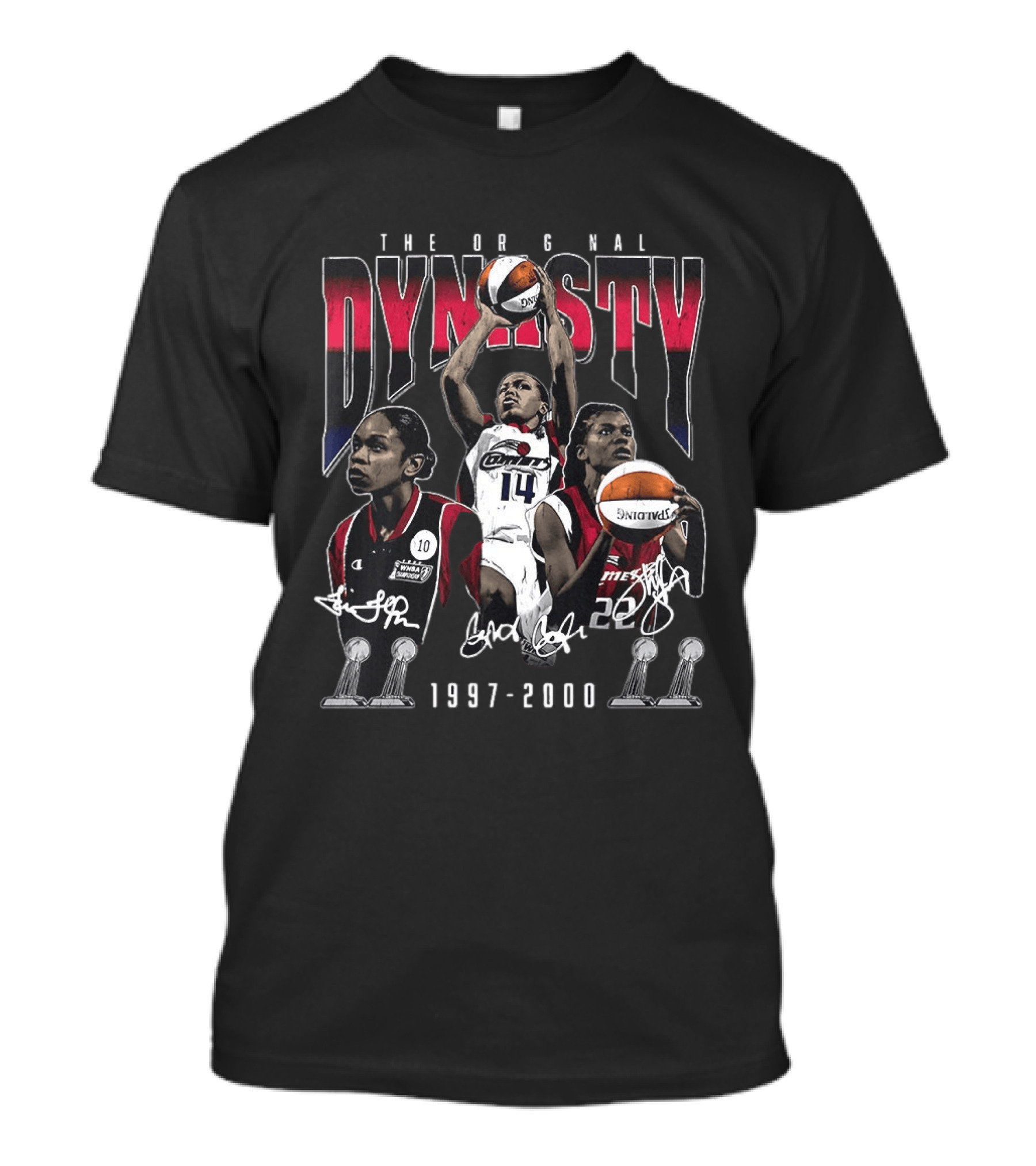The Original Dynasty Sheryl Swoopes Cynthia Cooper Tina Thompson Houston Comets 1997 2000 T-Shirt