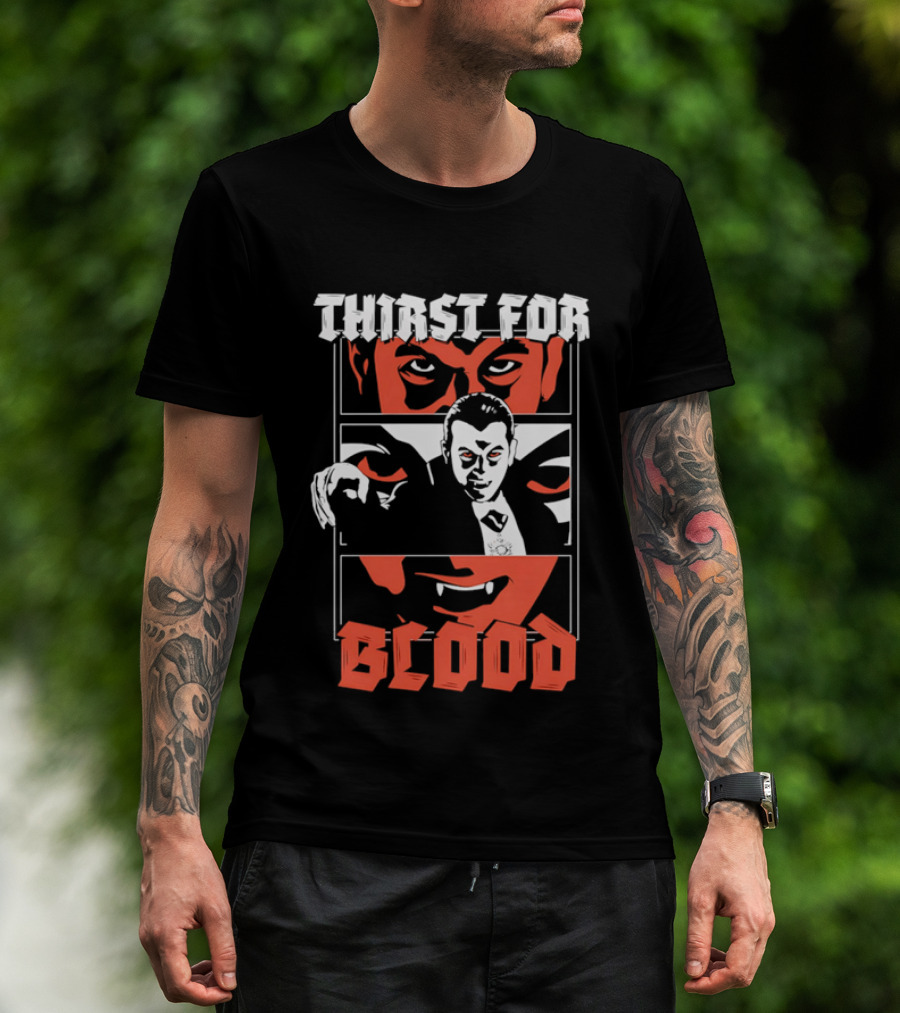 Thirst For Blood Vampire Horror Iconic Red Face T-Shirt