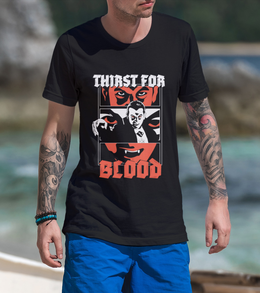 Thirst For Blood Vampire Horror Iconic Red Face T-Shirt