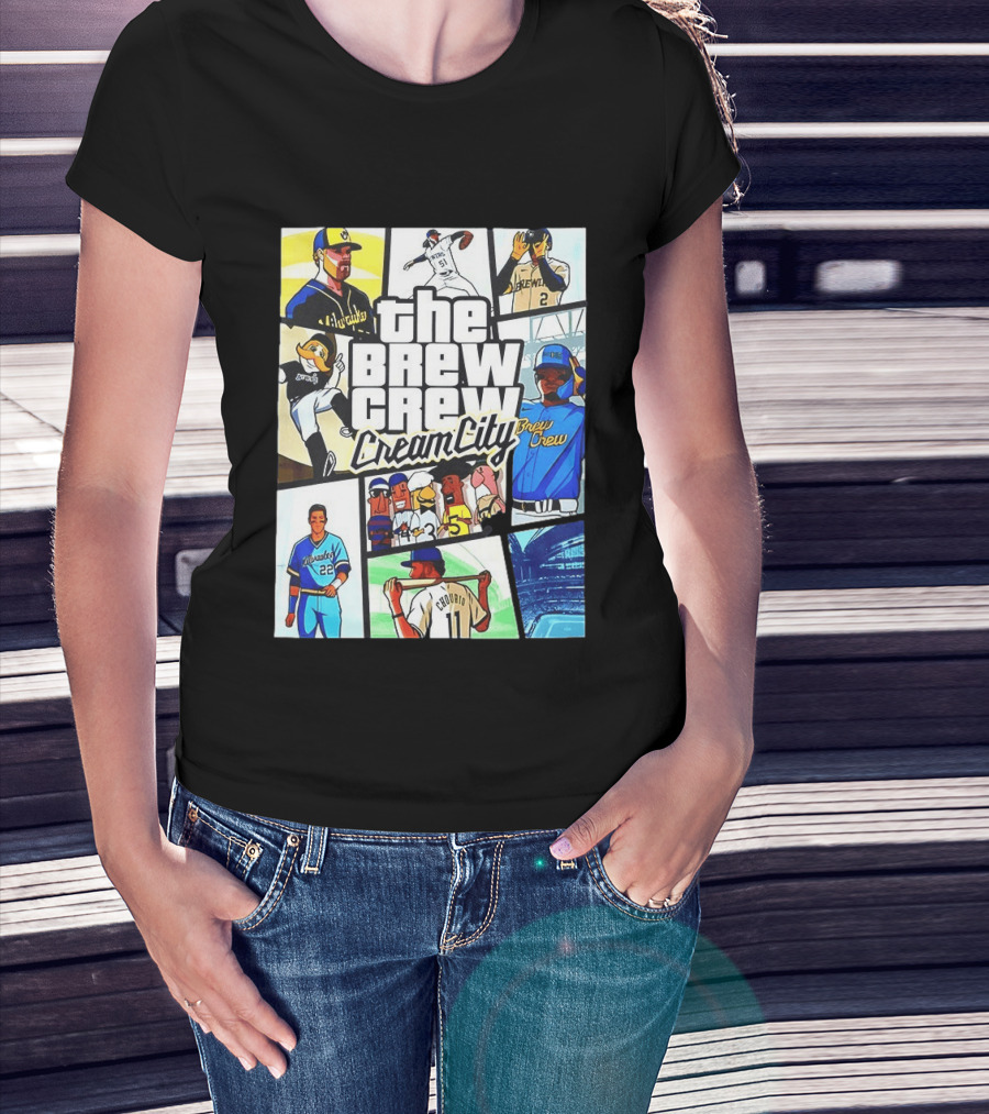 The Brew Crew Cream City Milwaukee Brewers Baseball Players Montage T-Shirt