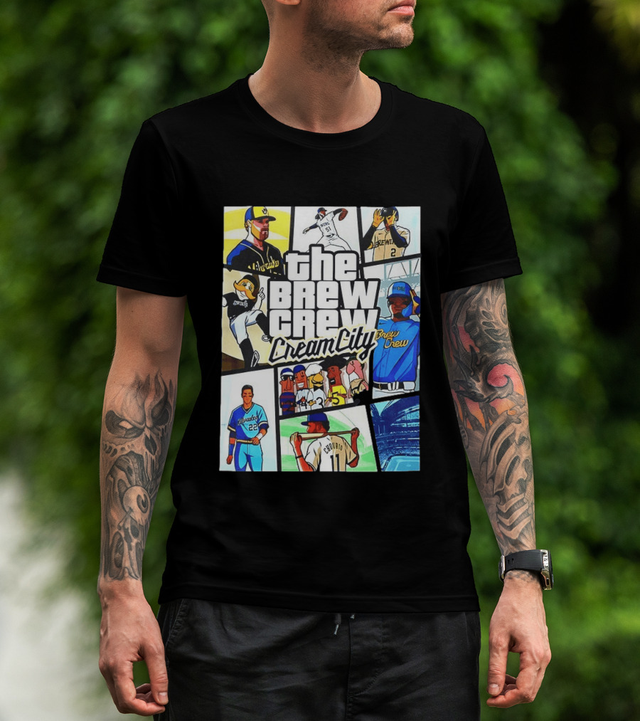 The Brew Crew Cream City Milwaukee Brewers Baseball Players Montage T-Shirt