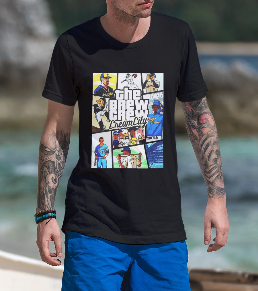 The Brew Crew Cream City Milwaukee Brewers Baseball Players Montage T-Shirt