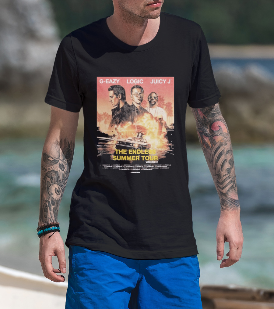 G Eazy Logic Juicy J The Endless Summer Tour Volume 2 2026 Retro Car Palm Trees T-Shirt