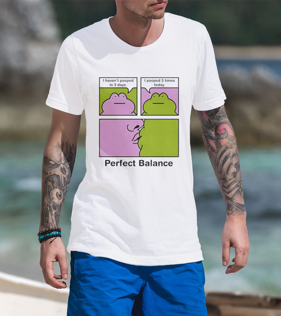 Perfect Balance Frog Meme I Haven't Pooped In 3 Days Pooped 3 Times Today T-Shirt