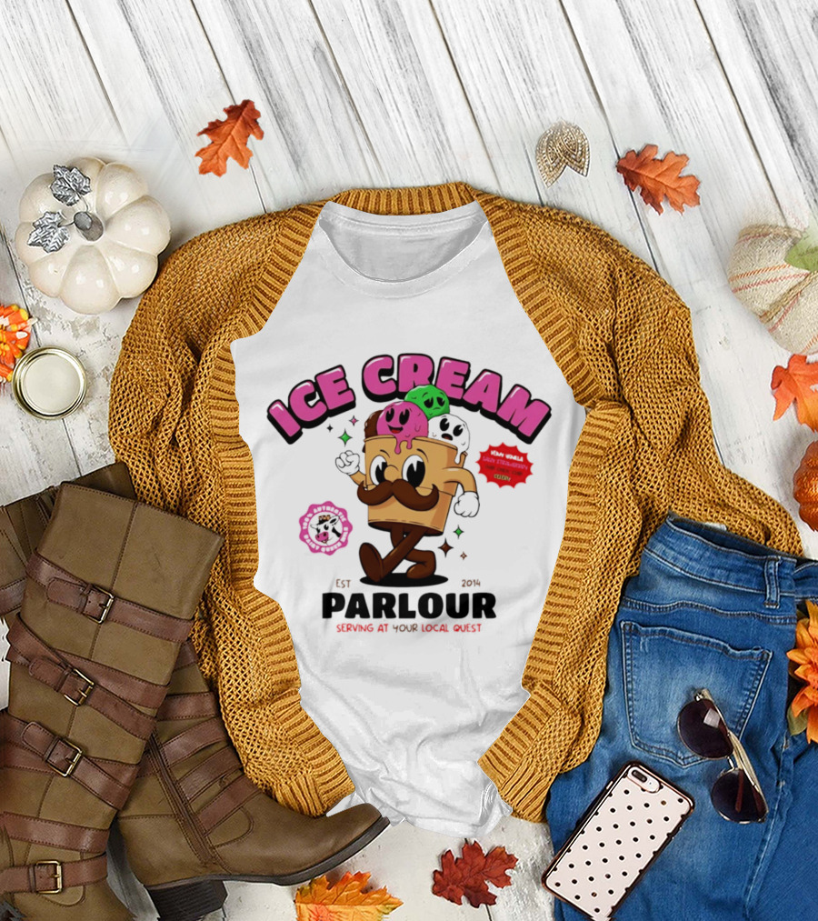 Ice Cream Parlour Est 2014 Serving At Your Local Quest Cartoon Characters Fun Scoop Club T-Shirt