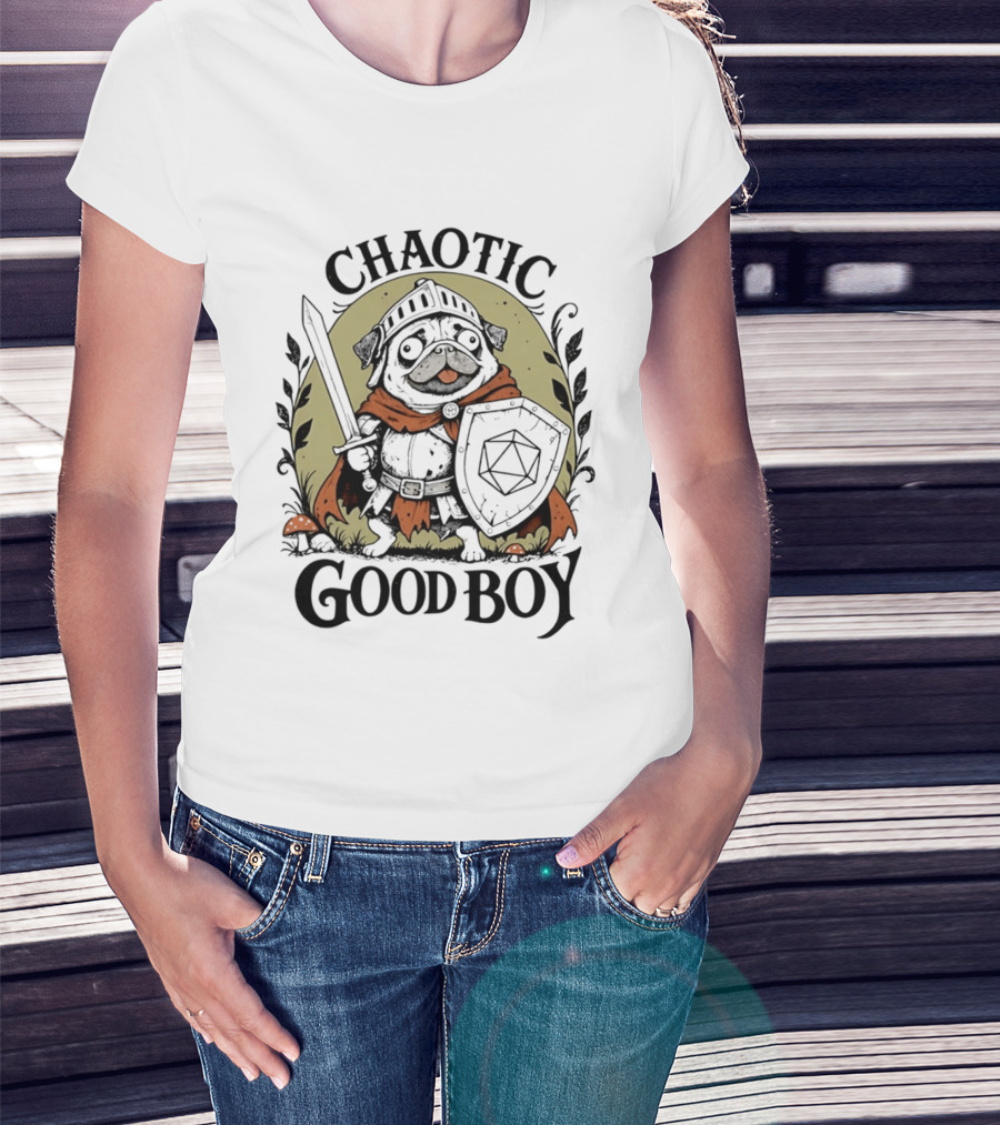 Chaotic Good Boy Pug Knight Dungeons And Dragons Adventure T-Shirt