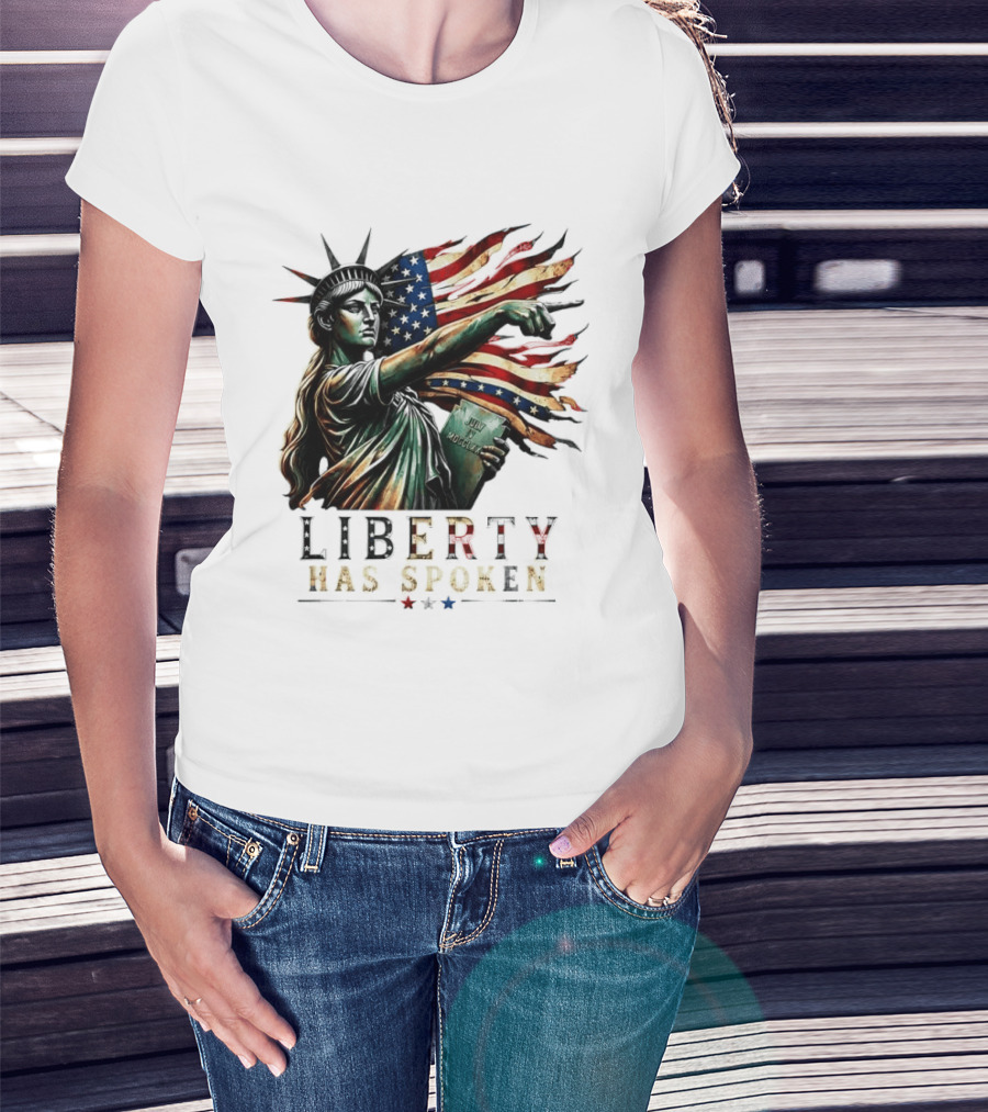 Sophia Cunningham Liberty Has Spoken Statue Of Liberty Pointing July Freedom Flag T-Shirt