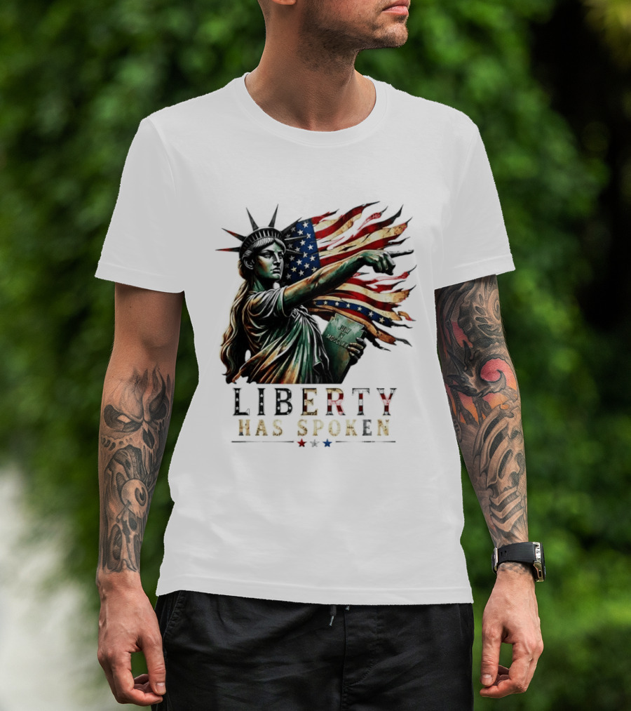 Sophia Cunningham Liberty Has Spoken Statue Of Liberty Pointing July Freedom Flag T-Shirt