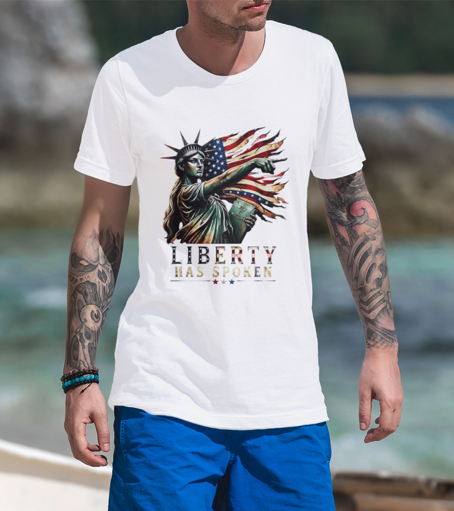 Sophia Cunningham Liberty Has Spoken Statue Of Liberty Pointing July Freedom Flag T-Shirt