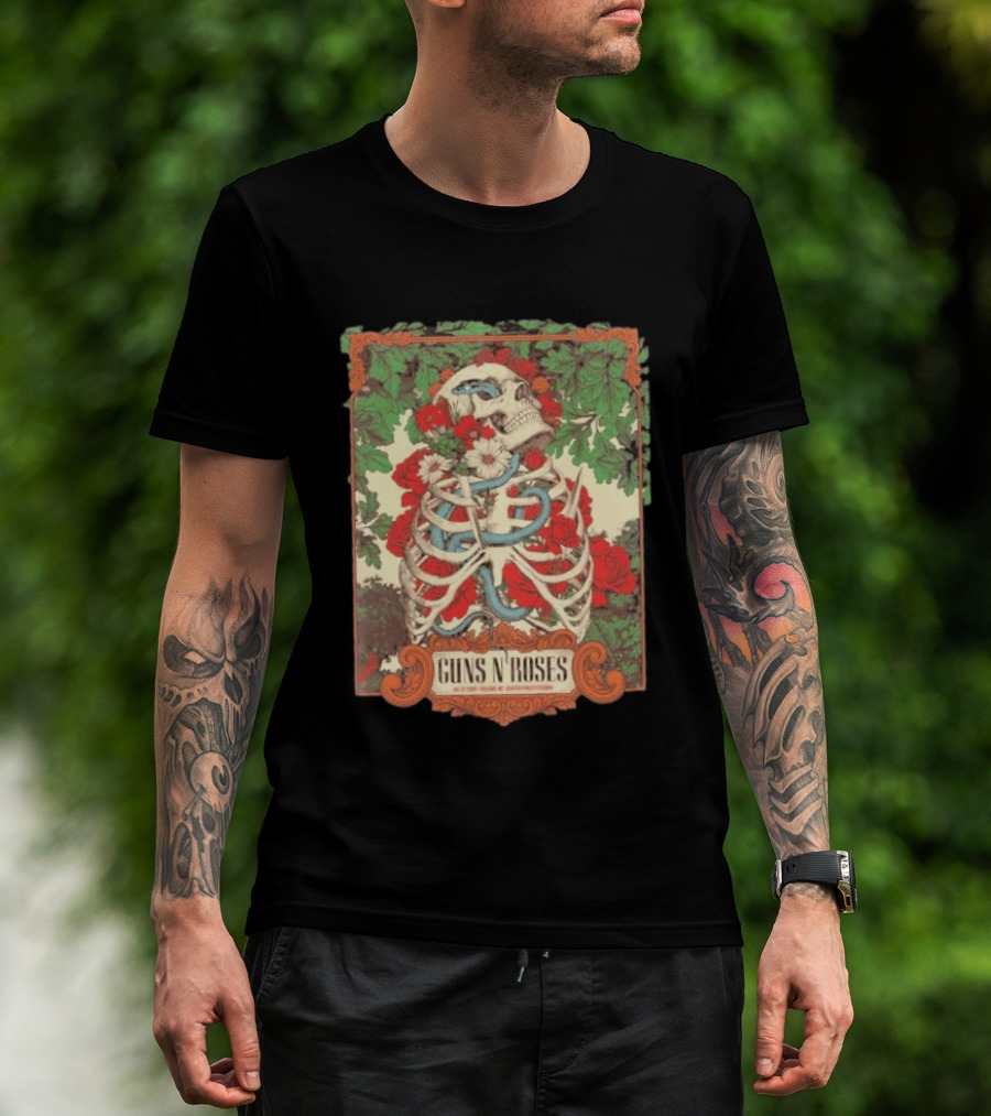Guns N Roses Raleigh North Carolina 2026 Event Carter Finley Stadium July 23 Skeleton Roses T-Shirt