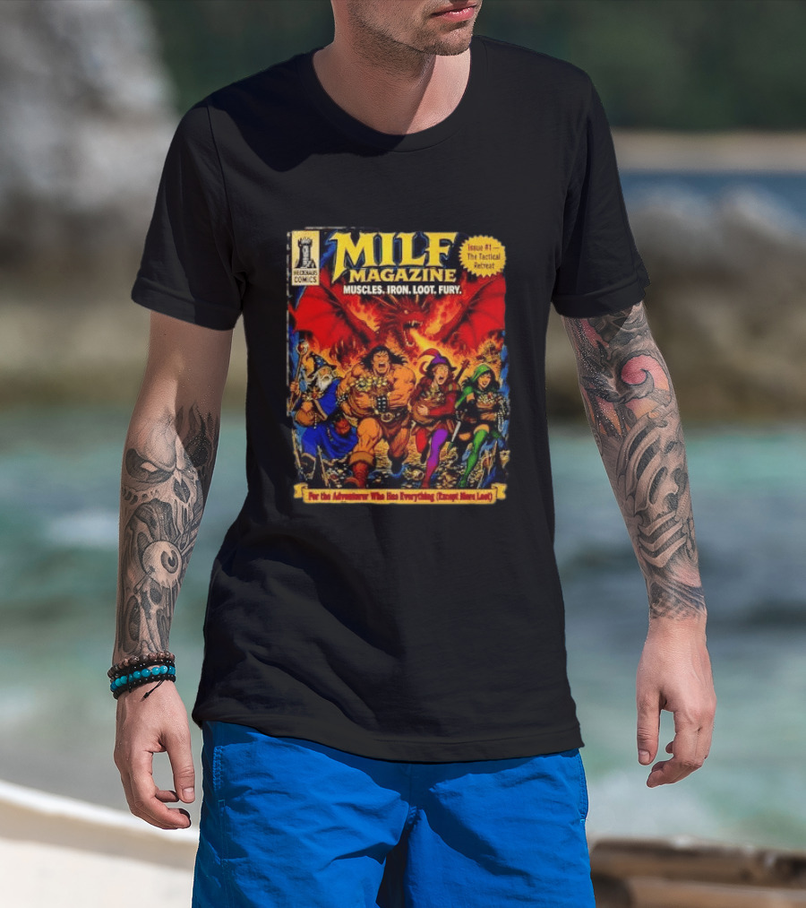 Heckhaus Comics Milf Magazine Muscles Iron Loot Fury The Tactical Retreat T-Shirt