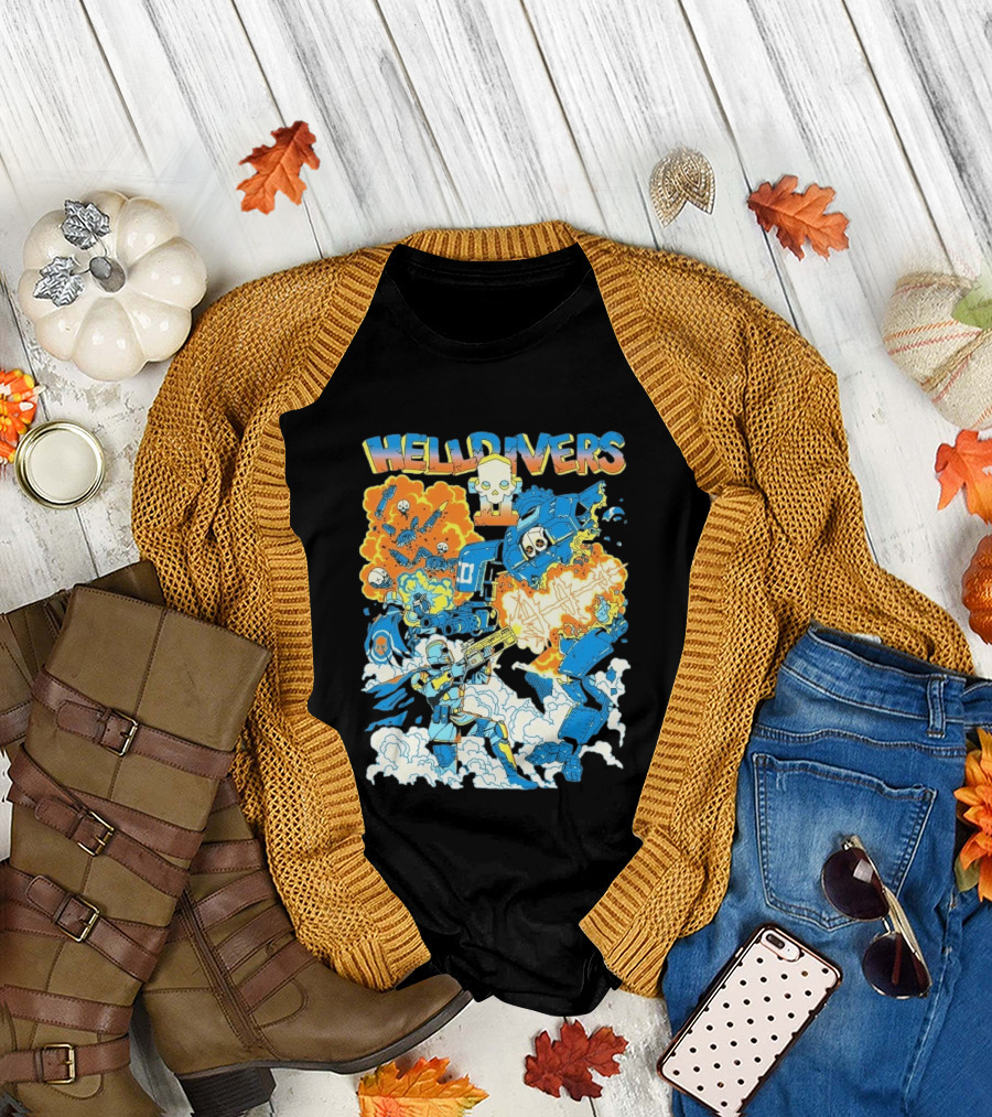 Helldivers 2 Explosive Battle Remember Outpost 32 Retro Skull Warfare T-Shirt