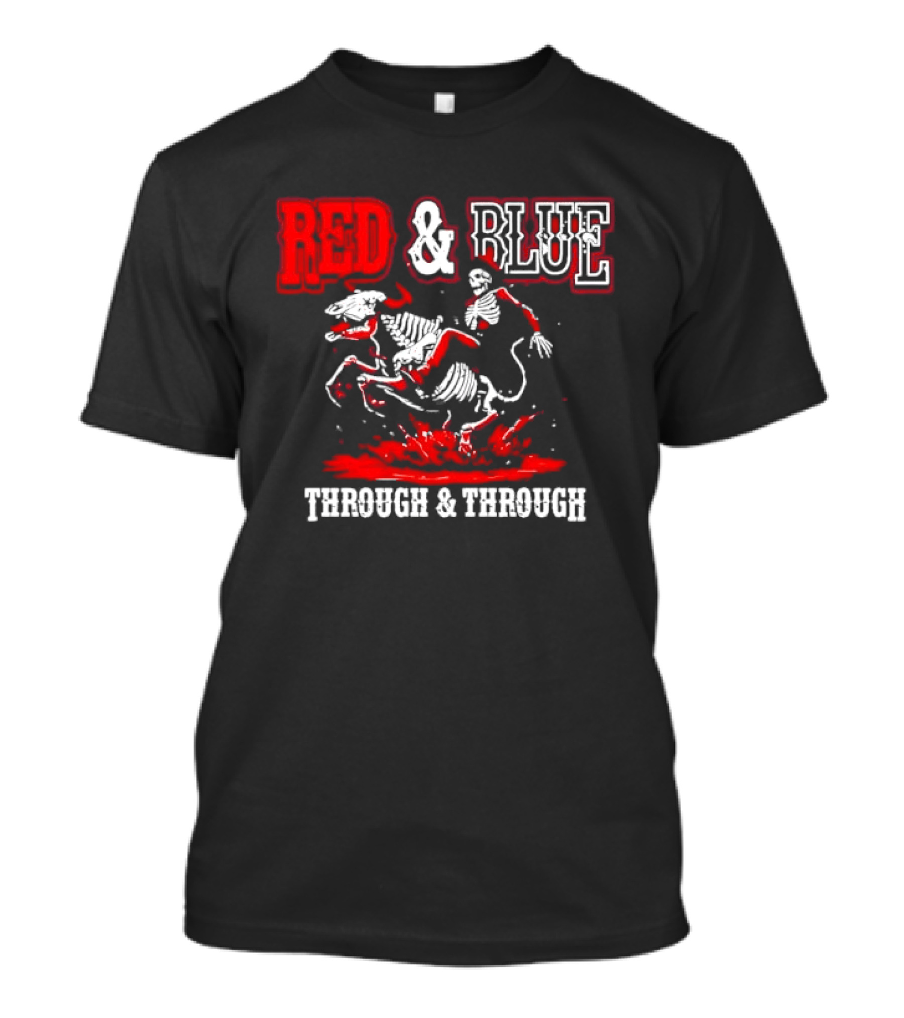 Red And Blue Through And Through Skeleton Cowboy Riding Horse T-Shirt